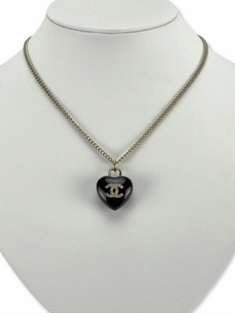 CHANEL Black Heart Pendant Necklace